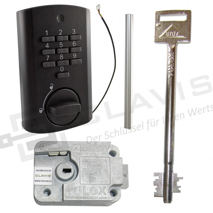 SONDERANGEBOT!! STUV by Wittkopp Elektronikschloss TULOX 100, Revision, Zeitverzögerung, rechts, SCHWARZ Umbauset Elektronikschloss STUV Tulox 100 mit Notschlüssel
