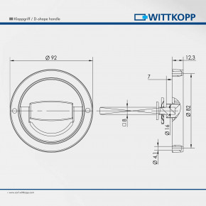 CARL WITTKOPP Metall Klappgriff Mod. PREMIUM DH □ 8mm Vierkant Welle, ca. 65mm Nutzlänge (59 + 6) - Vollmetallgriff für Waffenschrank oder Tresor - Griff zum Austausch