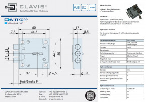 Carl Wittkopp Cawi 1387 - 3-Bolzen Schloss  53mm Schlüssel Drehung nach LINKS